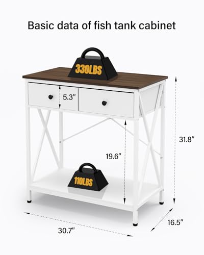 Fish Tank Stand 29 Gallon: Sturdy Aquarium Stand with Accessories Storage - Metal Fish Tank Table for 20-29 Gallon Reptile Breeder Turtle Terrarium - 30.7"x16.5" Weight Capacity 330 lbs