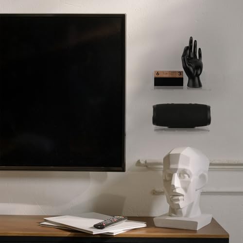 Cosmos Set of 2 Acrylic Floating Wall Shelves Hanging Shelves, Adhesive Wall Display Shelf Stand for Plant Pot, Speaker, Security Camera, Figures in Office and Home, 7.8 x 5.8 Inch (Transparent Clear) - color: Transparent Clear