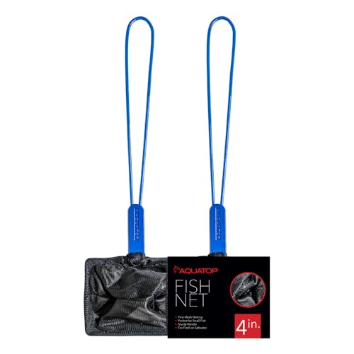 Aquatop 4-Inch Fine Mesh Aquarium Fish Net with 10-inch Blue Handle - Gentle, Safe, and Durable, Ideal for Freshwater and Saltwater Tanks, AQ-FN04F