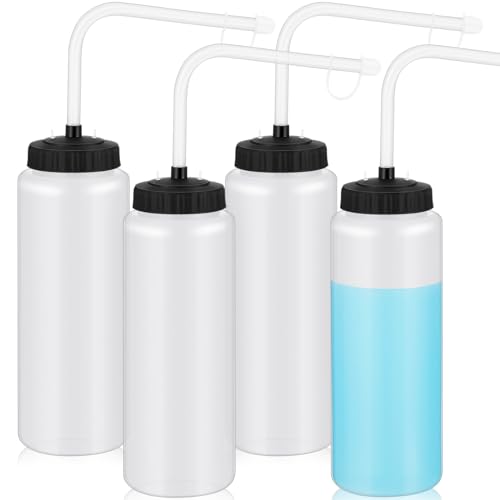 Domensi 4 Pack 32 oz Hockey Sports Water Bottle with Long Straw Easy Squeeze Plastic Bottle Helmet Friendly for Sport Hockey Football Lacrosse(Translucent,Classic) - color: Translucent