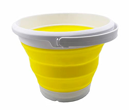 SAMMART 5.5L (1.4 Gallon) Collapsible Plastic Bucket - Foldable Round Tub - Portable Fishing Water Pail - Space Saving Outdoor Waterpot (White/Lemon)