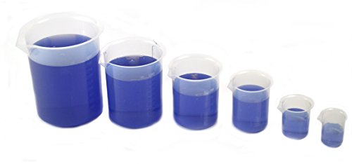EISCO 6 pc Plastic Beaker Set - Premium Polypropylene - Includes 50, 100, 250, 500, 1000, 2000ml