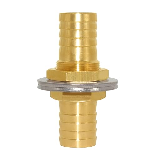 2PCS Brass Straight Bulkhead Fitting 1"OD Thru-Bulk Coupling Tank Connector Hose Pipe Barb Fittings for Water/Oil/Gas