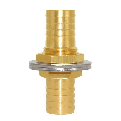 2PCS Brass Straight Bulkhead Fitting 1"OD Thru-Bulk Coupling Tank Connector Hose Pipe Barb Fittings for Water/Oil/Gas