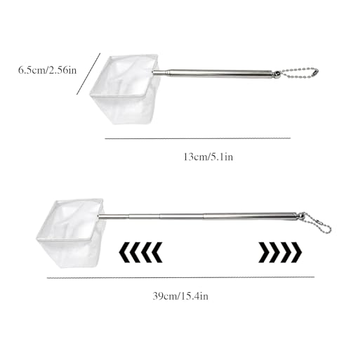 1 Pack Aquarium Tank Small Fishing Nets, Square Shrimp Net with Extendable Handle, Fine Mesh Aquarium Skimming Net (White)