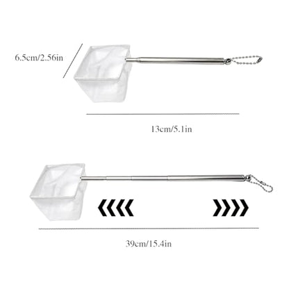 1 Pack Aquarium Tank Small Fishing Nets, Square Shrimp Net with Extendable Handle, Fine Mesh Aquarium Skimming Net (White)