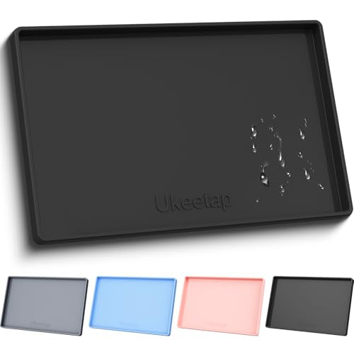 ukeetap Extra Thick Silicone Mat Waterproof with Raised Edge 34" x 22", Under Sink Mat for Kitchen & Bathroom, Kitchen Cabinet Liner, Multi-Purpose for Storage & Protection, Black - color: Black, size: 34"L x 22"W