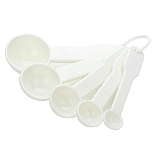5 in 1 White Plastic 1g 2.5g 5g 10g 15g Measuring Spoons Set Kitchen Baking Tools