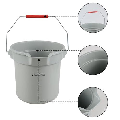 4 Pack Plastic 3.5 Gallon Round Utility Pail with Handle, Commercial Buckets, Gray