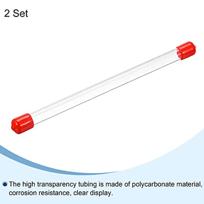 PATIKIL Clear Rigid Tube Round Plastic Tubing with Red Rubber Caps Polycarbonate Water Pipe, 305mm/ 12 Inch Length, 8mmx10mm/0.31"x0.4", 2 Set
