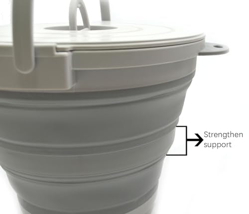 SAMMART 10L (2.64Gallon) Collapsible Fishing Bucket with Locking Lid - Portable Plastic Water Pail - Space Saving Outdoor Waterpot - Outdoor (1, Grey)