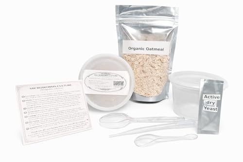Live Microworm Starter Kit – Aquarium Fry Food Culture – Microworm Feed System with Tools & Media for Guppy, Betta, Nano Fish, Killifish (2 oz Microworm Kit)