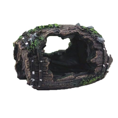 Aquarium Ornament Fish Hiding Wreck Barrel Fish Tank Decoration Resin Craft Fish Tank Accessories Pet Supplies(Black) - color: Black