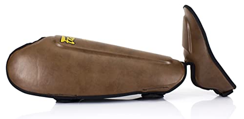 Fairtex SP8 Lightweight Durable Shin Guards, Expanded Side Protection Pads - color: Brown, size: Small