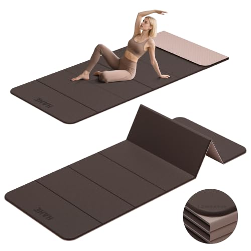 HAHE 7-Fold Design Extra Thick Yoga Mat 72"L x 24"W x 0.47", TPE - color: Brown & Beige