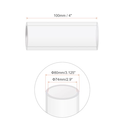 6" Clear Plastic Rigid Pipe 74mm ID x 80mm OD (2.9" ID x 3.125" OD) Acrylic Round Tubing, [for Plumbing, Hydraulics, Aquarium] - size: 2.9" x 3.125"