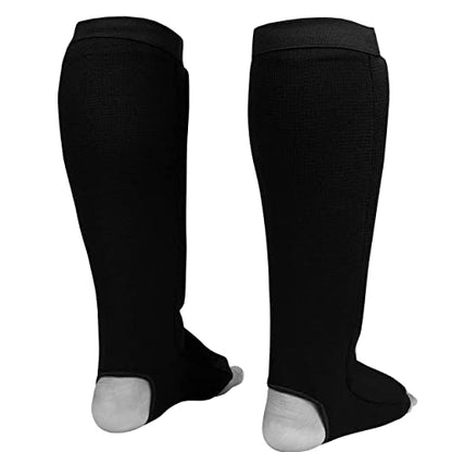 Midnight Cloth Shin Instep Guard for Boxing MMA Muay Thai Kickboxing Training - size: Large-X-Large