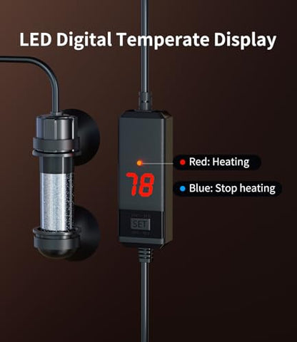 5 Gallon Fish Tank Aquarium Kit with Filter, Heater, LED Light with Timer, Siphon Vacuum Cleaner, Lid, Self-Cleaning Glass Rimless Betta Tank - size: 5 gallon with heater