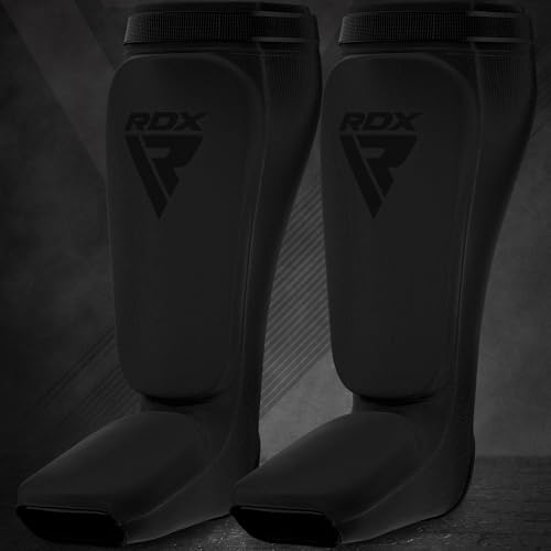 RDX Shin Guards Kickboxing Muay Thai, SATRA Approved, MMA Leg Instep Protection Pads, Sparring Training Martial Arts Boxing, Elasticated Padded Protector, Karate BJJ Taekwondo Gear, Men Women - color: Full Black, size: Large