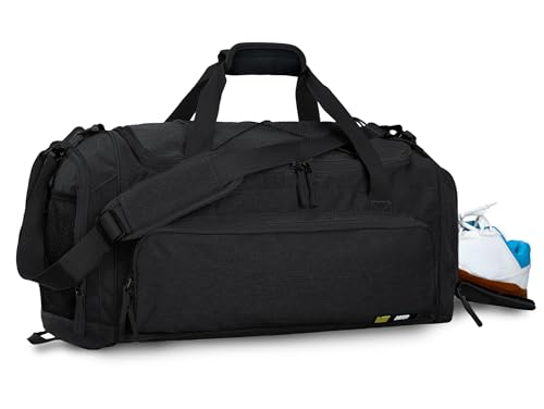 MIER Large Gym Bag for Men 60L Duffel Bag with Shoe Compartment - color: Pure Black