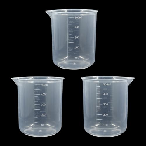 Bivethoi 3 Pack Plastic Beakers, Low Form Graduated Measuring Beakers 50ML Graduation Interval(Vol. 500ML) - size: 500ml