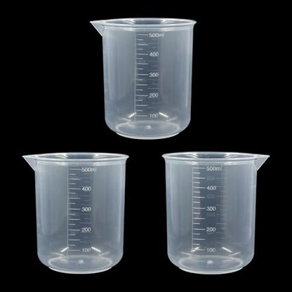 Bivethoi 3 Pack Plastic Beakers, Low Form Graduated Measuring Beakers 50ML Graduation Interval(Vol. 500ML) - size: 500ml