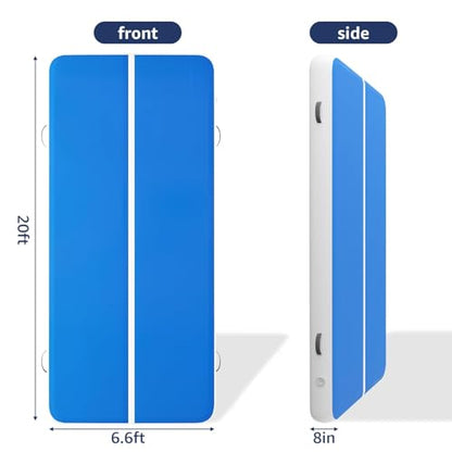 20FT Inflatable Tumbling Mat, 8 Inches Thickness Gymnastics Air Floor Track with Electric Pump, 6.6FT Extra Wide Training Mat for Home, Gym, Yoga, Cheerleading, Water Use