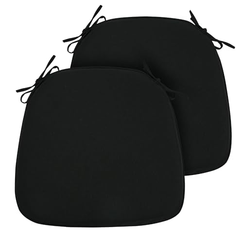 FUNHOME 17"x16"x2" Outdoor Chair Cushions Set of 2, Water Resistant Patio Chair Pads with Ties, Seat Cushions for Home Garden Furniture Decoration-Black - color: Black, size: Set of 2