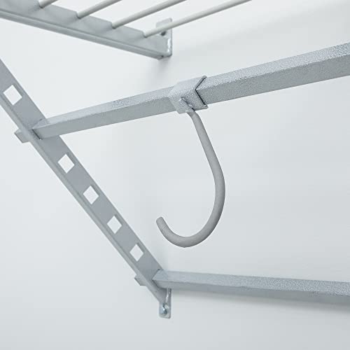 220862 32 Inch Wide Wall Mounted Utility Storage Organization Rack with 4 Bike Hooks and 20 Inch Deep Top Shelf, White