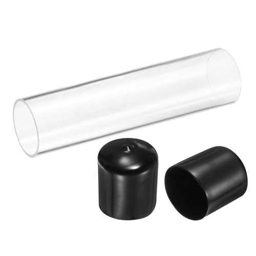 uxcell Clear Rigid Acrylic Pipe, 54mm(2.13") ID x 60mm(2.36") OD 10" Round Polycarbonate Tube Plastic Tubing with Rubber Caps for Plumbing, Lighting, Aquarium, DIY Projects - size: 54mm ID x 60mm OD 10"