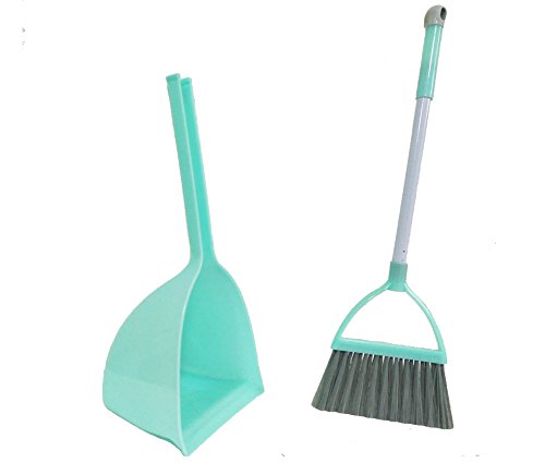 Mini Housekeeping Cleaning Tools for Children,3pcs Include Mop,Broom,Dustpan (Green Mop+Frash Blue Broom&Dustpan)