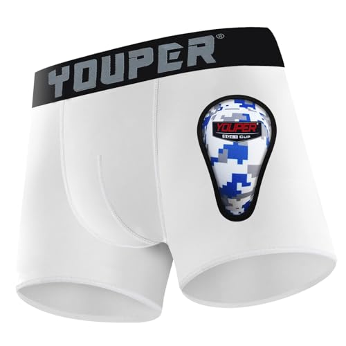 Youper Youth Elite Boxer Briefs w/Soft Athletic Cup, Boys Stretch Boxer Jock for Baseball & Football - color: White, size: Small
