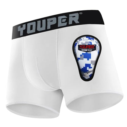 Youper Youth Elite Boxer Briefs w/Soft Athletic Cup, Boys Stretch Boxer Jock for Baseball & Football - color: White, size: Small