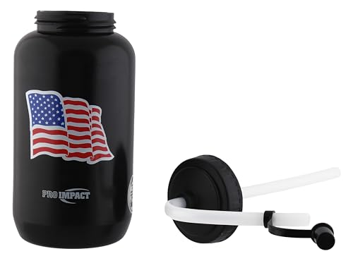 Squeezable Water Bottle Bendable Long Straw - LDPE BPA Free Plastic - Hydration for Baseball Hockey Gym MMA Yoga Boxing Cycling Softball Football Lacrosse (35.5 Oz.) - style: Black with American Flag