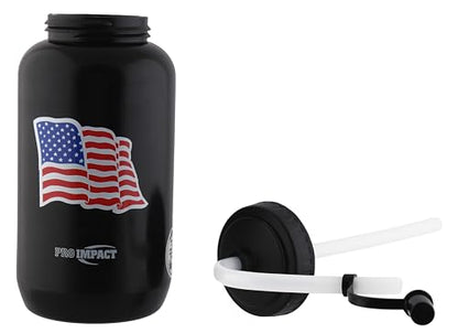 Squeezable Water Bottle Bendable Long Straw - LDPE BPA Free Plastic - Hydration for Baseball Hockey Gym MMA Yoga Boxing Cycling Softball Football Lacrosse (35.5 Oz.) - style: Black with American Flag