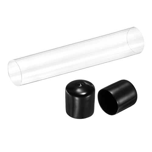 uxcell Clear Rigid Acrylic Pipe, 51mm(2.01") ID x 55mm(2.17") OD 12" Round Polycarbonate Tube Plastic Tubing with Rubber Caps for Plumbing, Lighting, Aquarium, DIY Projects - size: 51mm ID x 55mm OD 12"