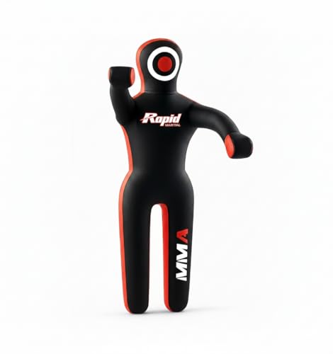 Grappling Dummy for MMA, BJJ & Wrestling – 5FT/6FT Unfilled Training Dummy with Moveable Arms & Legs for Judo & Throw Practice - color: Black-Red-Stand, size: 5 ft-60 inch
