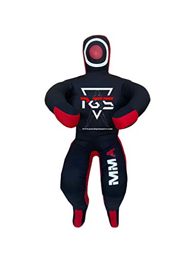 PGS MMA Brazilian JIU Jitsu Wrestling Dummy for Grappling Submission Mixed Martial Arts MMA Training Punching Throwing Boxing Bag Karate Judo Self Defense UNFILLED - color: Black Red, size: 5FT (59 Inches)