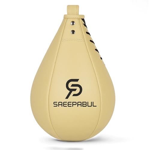 Speed Bag,Speed Bag for Boxing,PU Leather Reflex Training Pear Shaped Punching Bag,Fast Reaction Skills Development Perfect for Kids Teens Adults Boxing Coaches - color: Pro Beige(9.5" x 7.1")