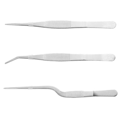 Stainless Steel Tweezers Set for Small Gardening and Kitchen, Multi-Purpose Tools Silver Tweezers (3Pcs, 6.22Inches / 6.33Inches / 6.4Inches)