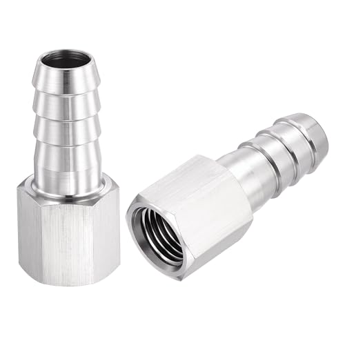 2 Pack Stainless Steel Hose Barb to NPT Female Adapter, 1/2" Barb x 1/4" NPT Female for Industrial, Automotive, Fluid Transfer, Home Gardening, and Water Treatment - size: 1/2" Barb To 1/4" NPT Female