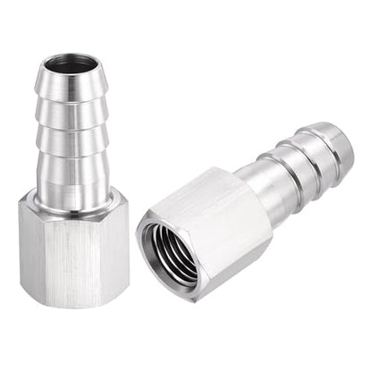 2 Pack Stainless Steel Hose Barb to NPT Female Adapter, 1/2" Barb x 1/4" NPT Female for Industrial, Automotive, Fluid Transfer, Home Gardening, and Water Treatment - size: 1/2" Barb To 1/4" NPT Female