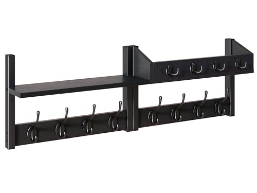 YMYNY 31.5" Coat and Key Rack Wall Mount with Shelf, Black, HWS007B-2 | 4-in-1 Coat and Key Hanger with 12 Metal Hooks, Entryway Wall Shelf with Hooks & Mail Holder for Living Room, Bedroom - color: Black, size: 31.5" - 4-in-1