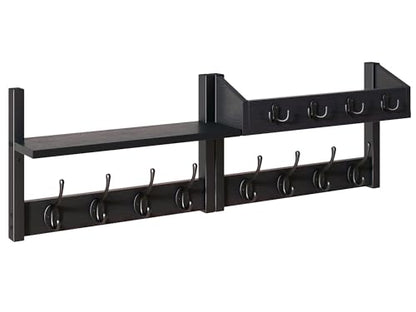 YMYNY 31.5" Coat and Key Rack Wall Mount with Shelf, Black, HWS007B-2 | 4-in-1 Coat and Key Hanger with 12 Metal Hooks, Entryway Wall Shelf with Hooks & Mail Holder for Living Room, Bedroom - color: Black, size: 31.5" - 4-in-1