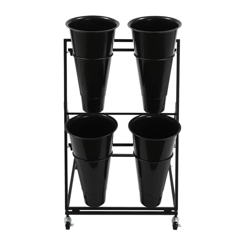Flower Display Stand with 4 Buckets, 2 Layers, Cut Flowers Shelf Display Holder for Outdoor, Indoor, Patio, Garden, Living Room, Florist, Black - style: 2 Layers 4 Buckets Black