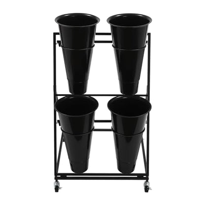 Flower Display Stand with 4 Buckets, 2 Layers, Cut Flowers Shelf Display Holder for Outdoor, Indoor, Patio, Garden, Living Room, Florist, Black - style: 2 Layers 4 Buckets Black