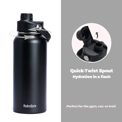 32 oz Insulated Water Bottle Matte Black Stainless Steel Flask - color: Obsidian Black