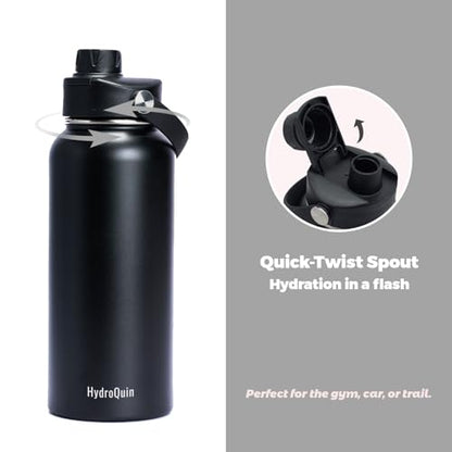 32 oz Insulated Water Bottle Matte Black Stainless Steel Flask - color: Obsidian Black