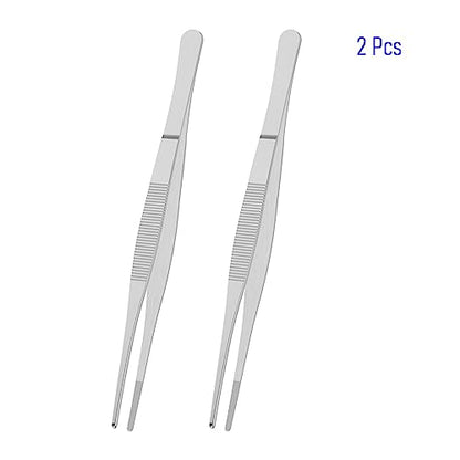 2 PCS 8 Inch Stainless Steel Tweezers, with Straight Round Blunt Serrated Tip, 0.07 Inch Thickness Stainless Steel, Multipurpose Daily Garden Home Lab Craft Repairing Tool