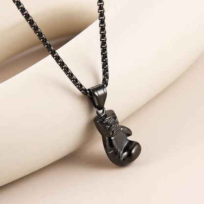 HZMAN Boxing Glove Bible Verse Pendant Stainless Steel Necklace - color: PHL4:13 Black